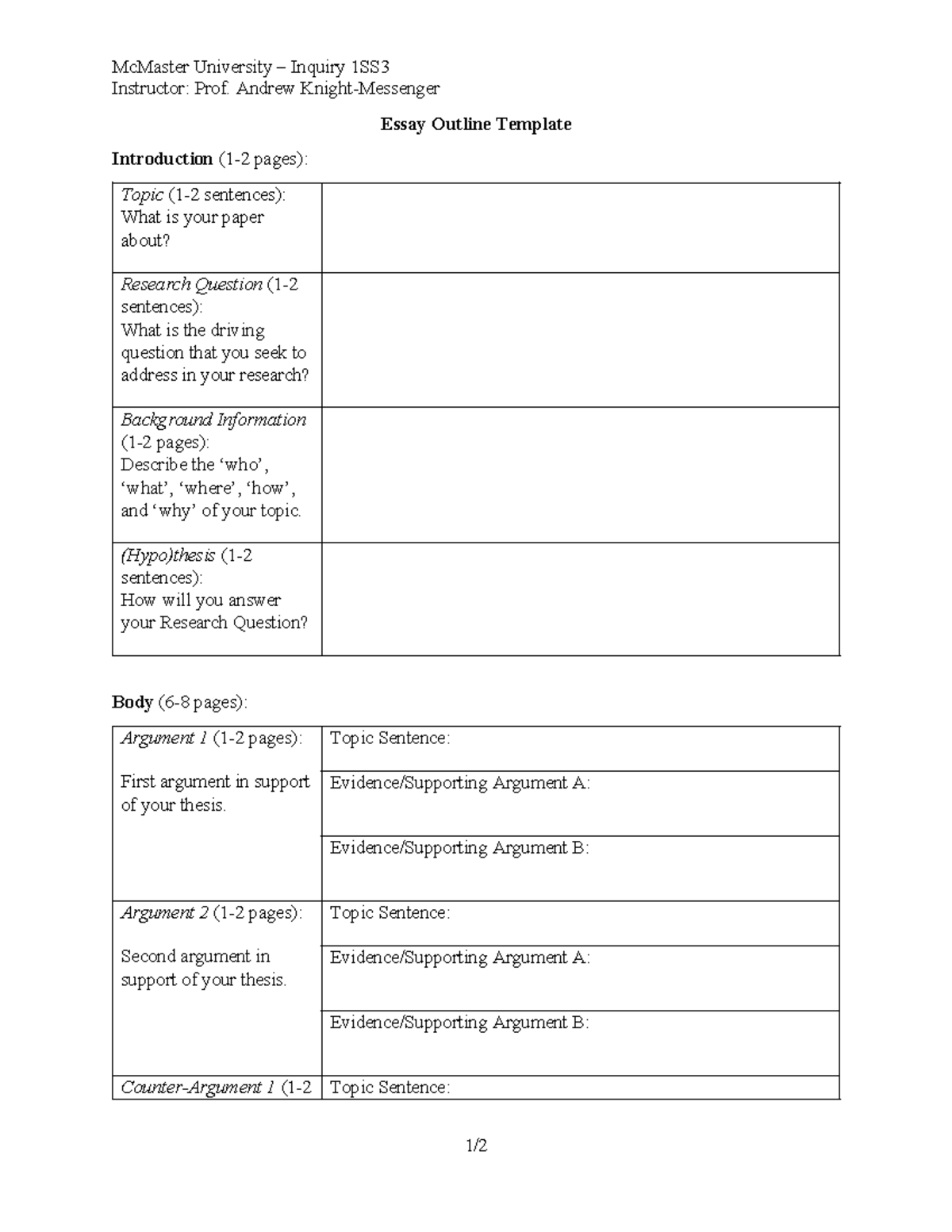 1SS - Week 8 Essay Outline Template Guide - Studocu