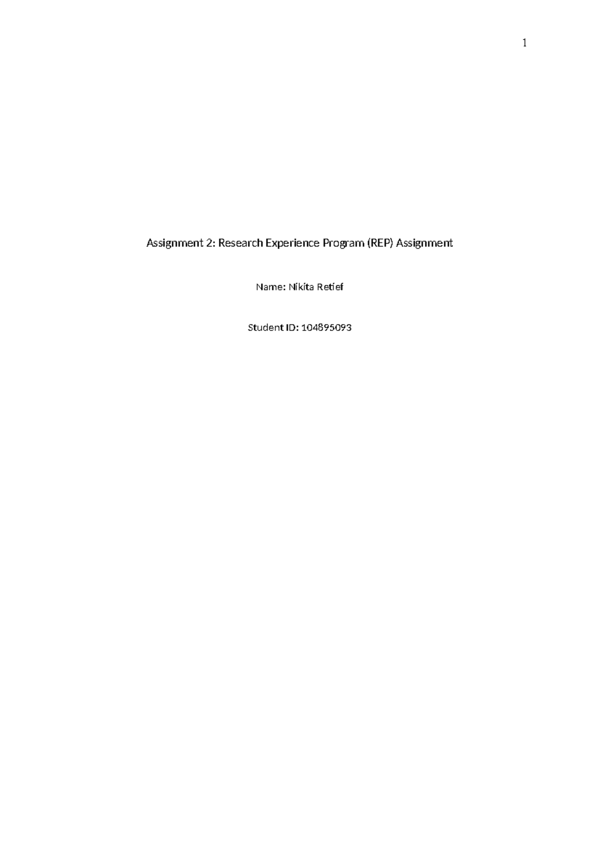 REP Assignment 2: Research Experience Program Summary and Insights ...