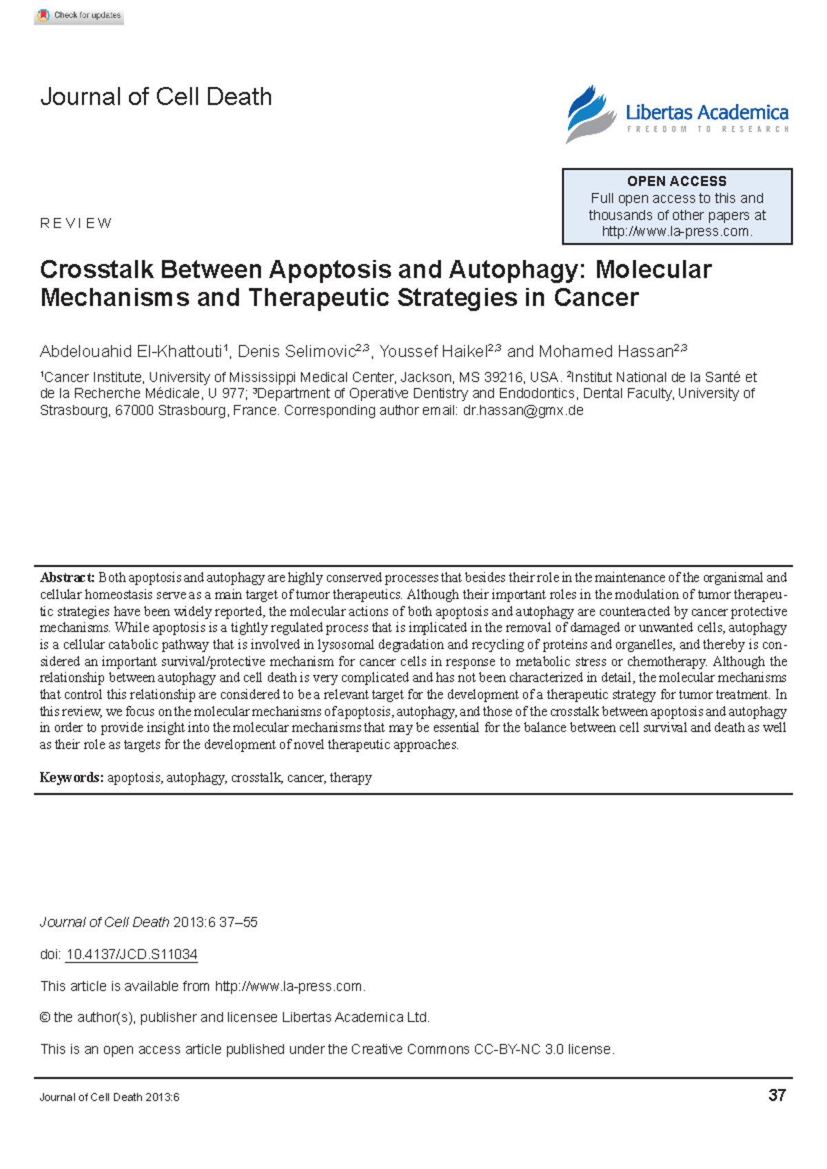 Crosstalk Between Apoptosis and Autophagy: Mechanisms in Cancer - Studocu