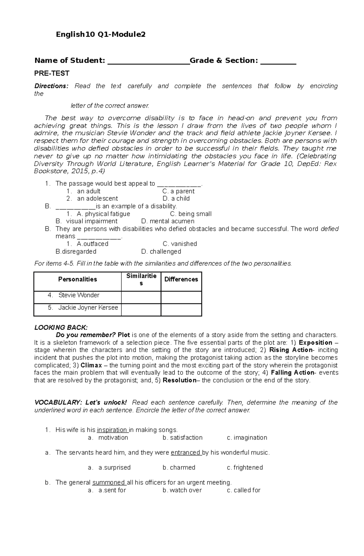 G10 English Q1 M2 - English10 Q1-Module Name of Student ...