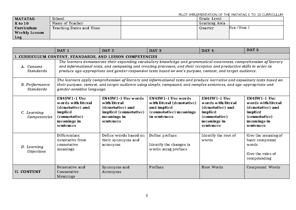 LE English 4 Q1 W3 - Lesson Exemplar on Denotative & Connotative ...