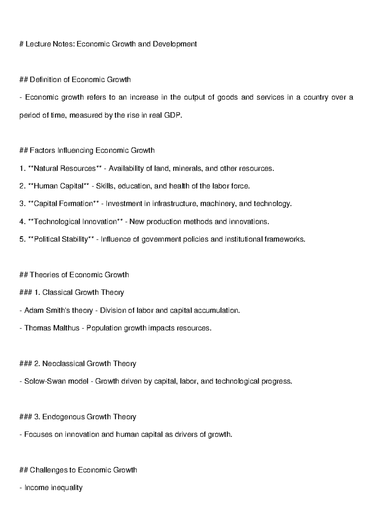 Lecture notes - This document covers the topic of Economic Growth and ...
