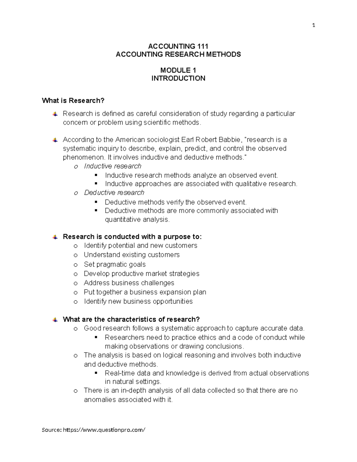 ACC TG 111 M1: Intro to Accounting Research Methods and Characteristics ...