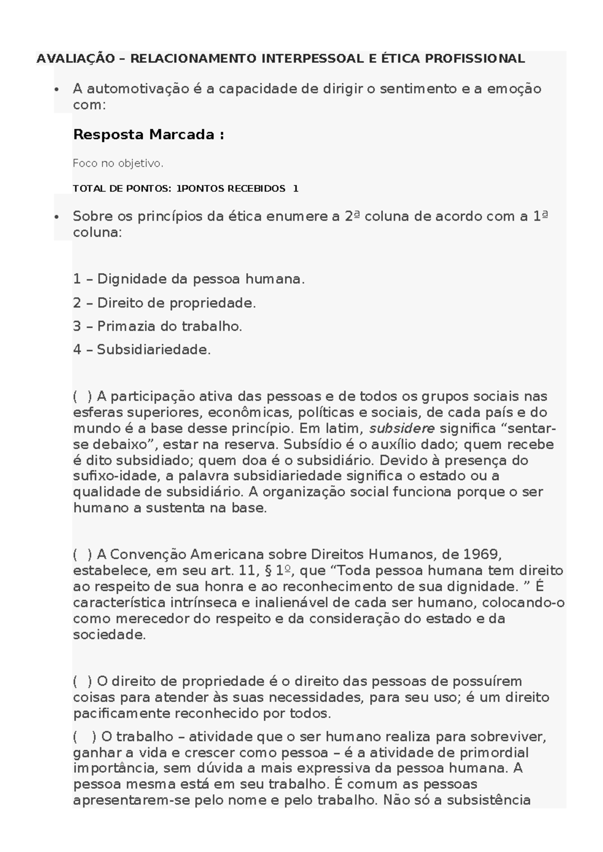 Avaliação - Relacionamento Interpessoal e Ética Profissional - Studocu