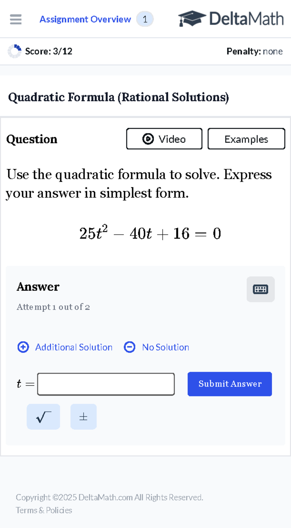 Delta Math Student Application 15 - Score: 3/12 Penalty: none Quadratic ...