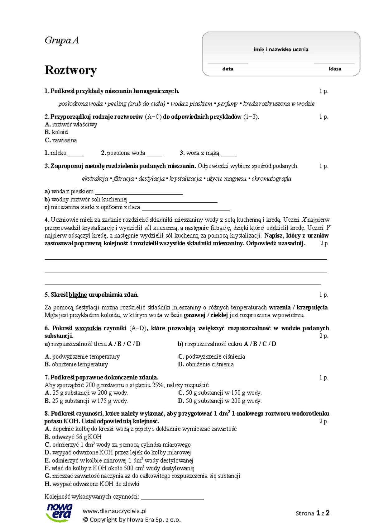 żywność Sprawdzian Chemia Nowa Era www.studocu.com