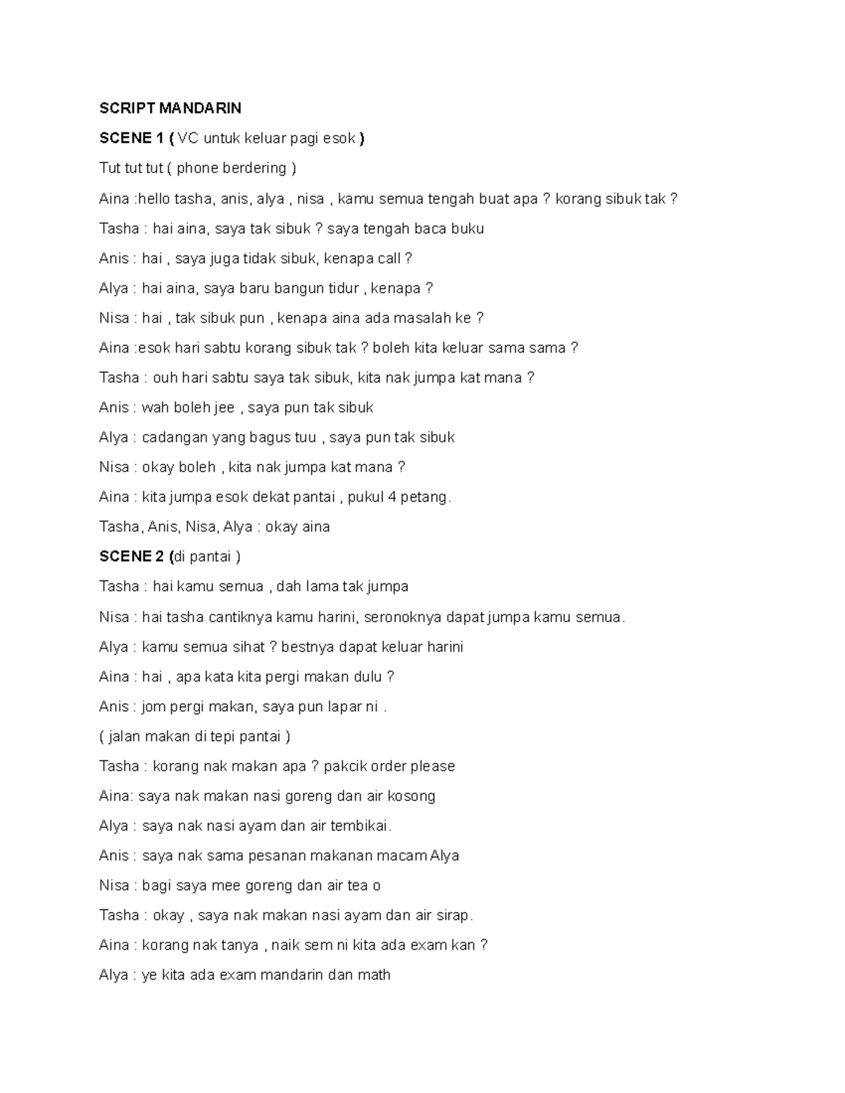 Mandarin Roleplay Script: Example Scenes for Practice - Studocu