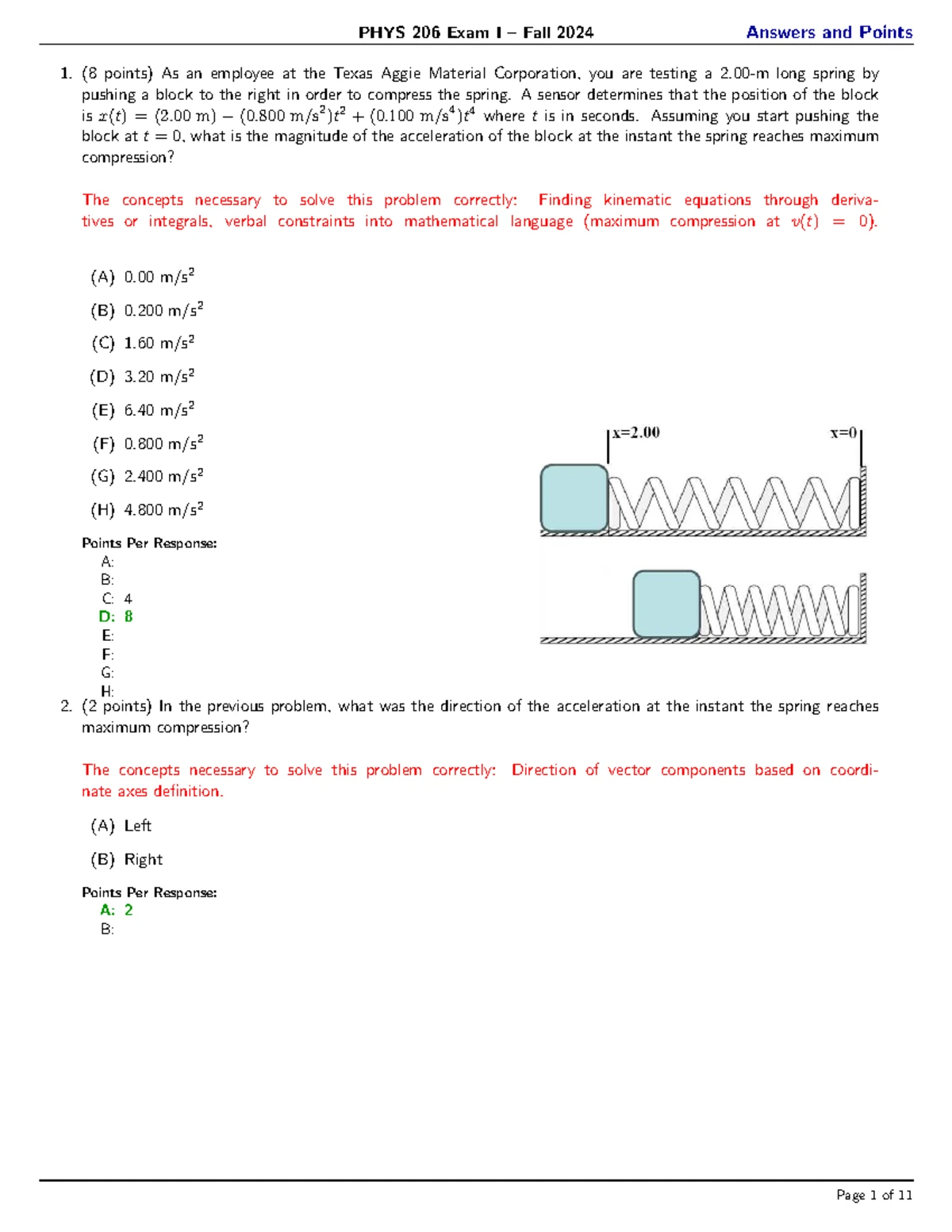 PHYS 206 Exam II Fall 2024 Answer Key and Solutions - Studocu