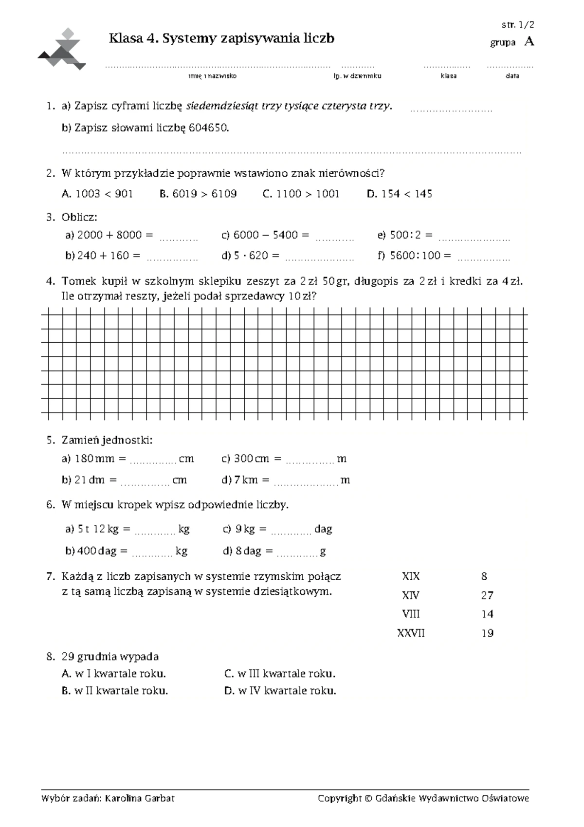 ćwiczenia Zaokrąglanie Liczb Klasa 5 Sprawdzian www.studocu.com