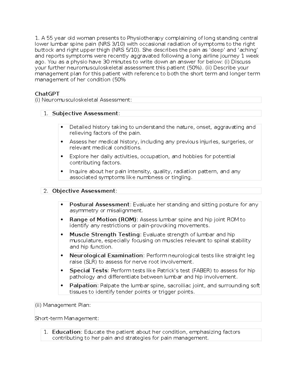MSK Exam - Comprehensive Notes on Neuromusculoskeletal Assessment and ...
