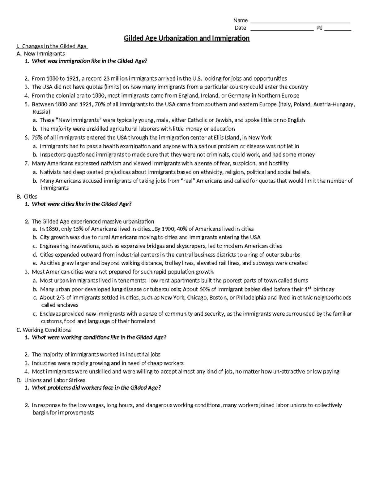 Gilded Age (HIST 101) Essay Notes: Immigration & Urbanization Insights ...