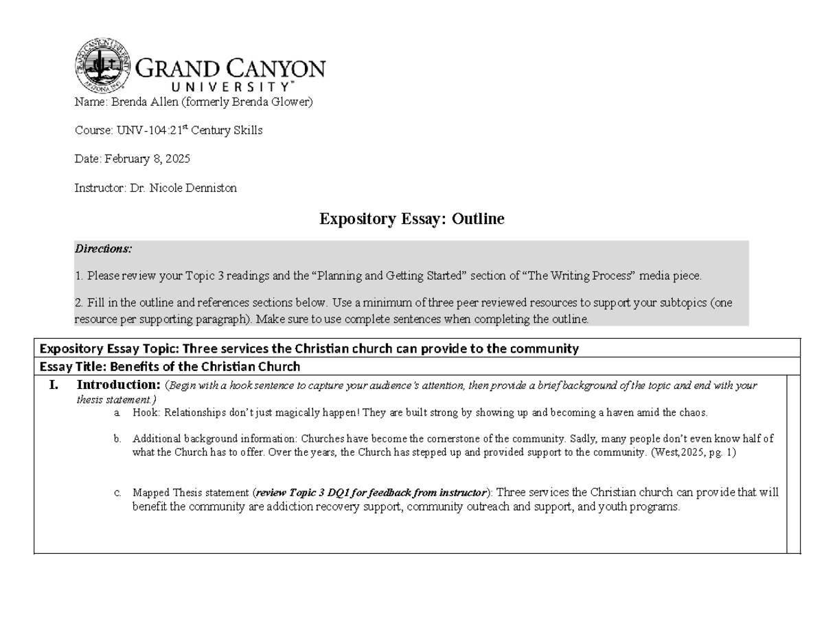 UNV 104 RS T3 Expository Essay Outline: Benefits of the Christian ...