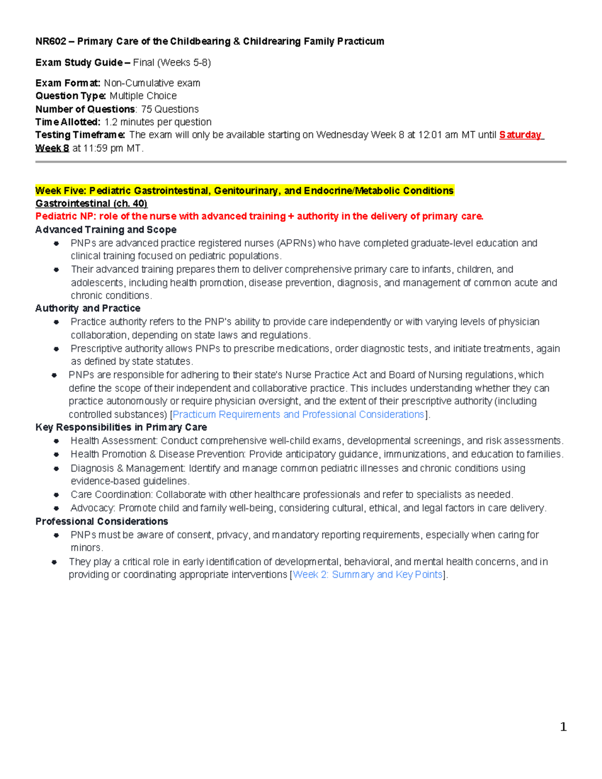 NR602 Final Exam Study Guide: Primary Care for Childbearing Families ...