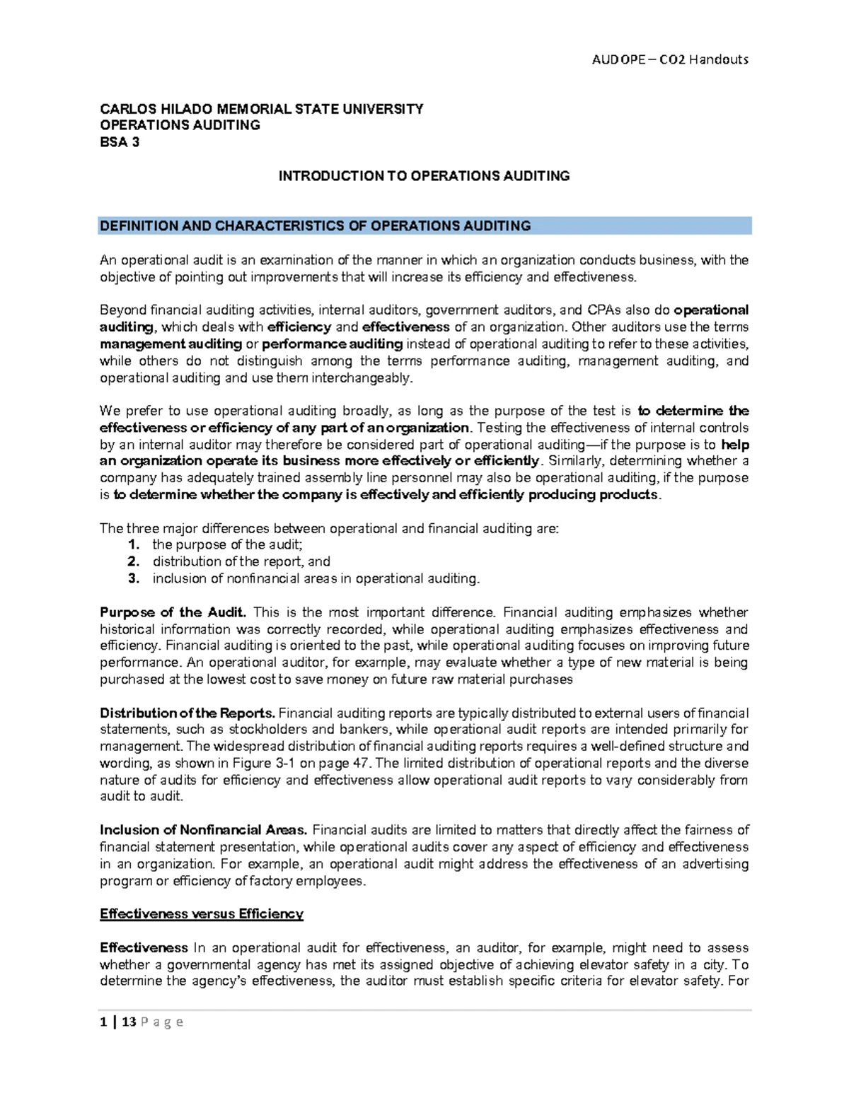BSA 3 Operations Auditing: Objectives and Phases Overview - Studocu