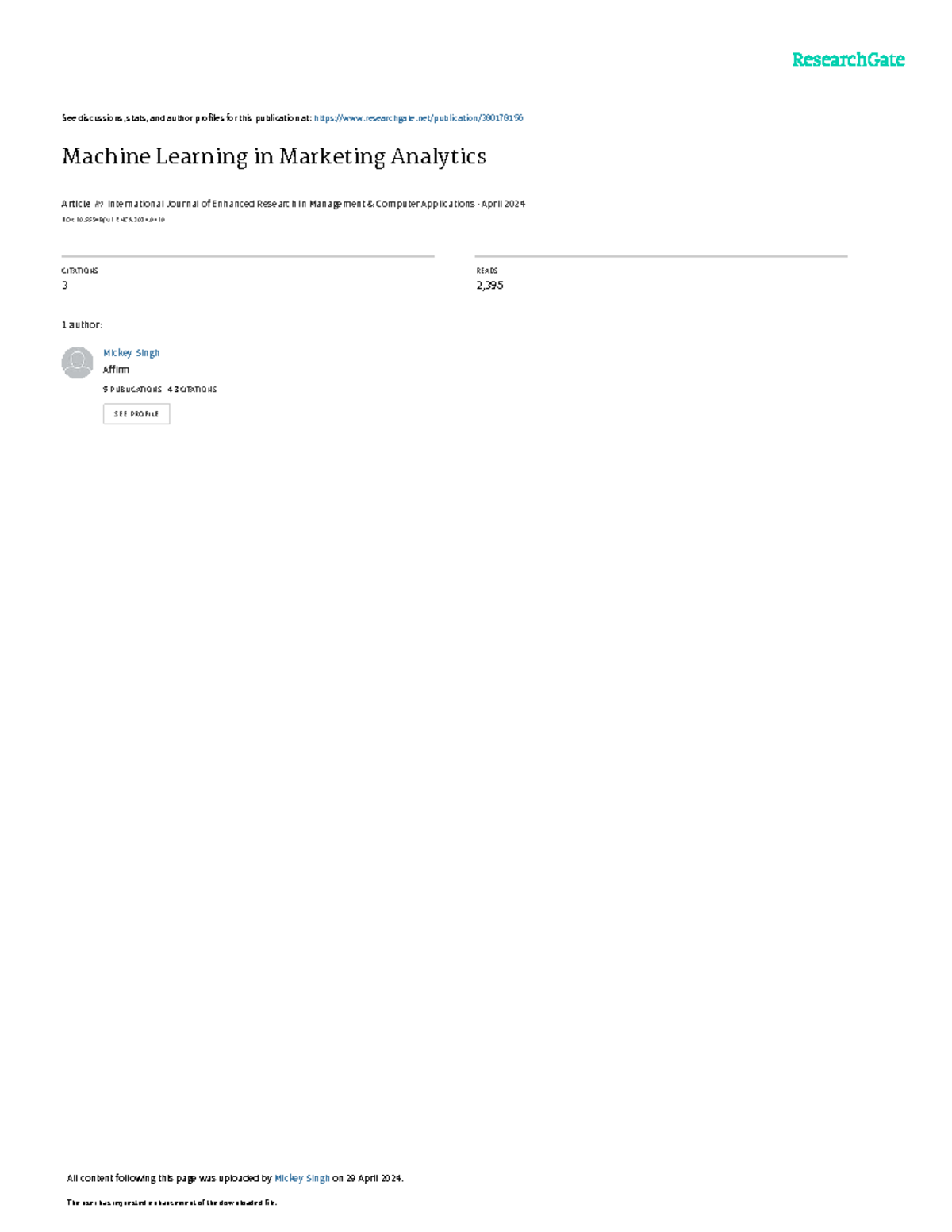 Machine Learning in Marketing Analytics: Insights and Challenges (MKT ...