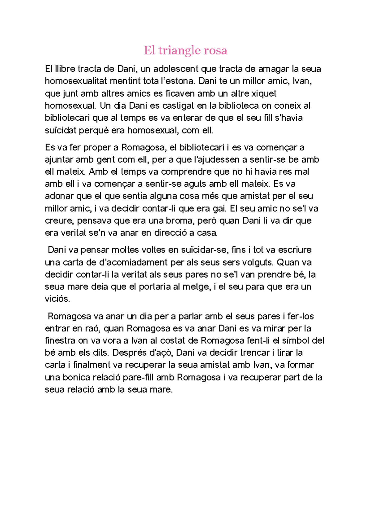 El triangle rosa: Reflexions sobre l'acceptació i l'amistat - Studocu