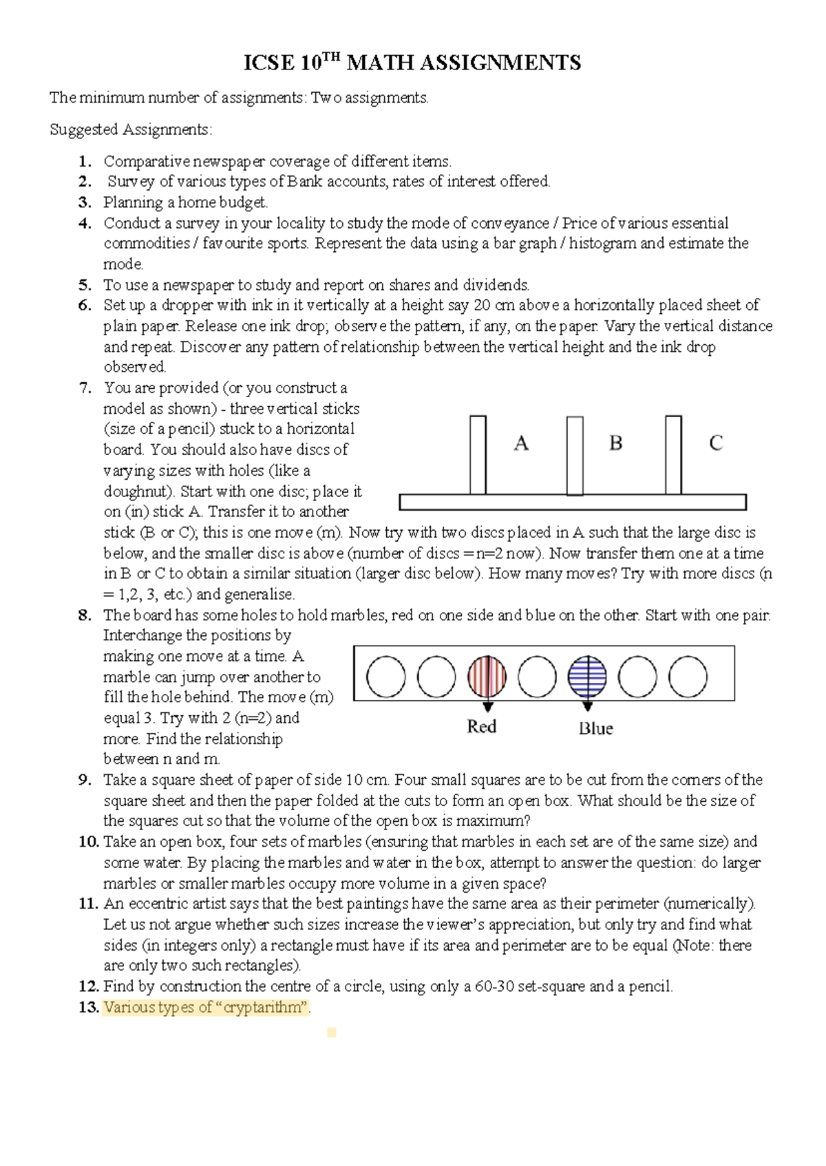 ICSE 10TH MATH Assignments & Activities for Students - Studocu