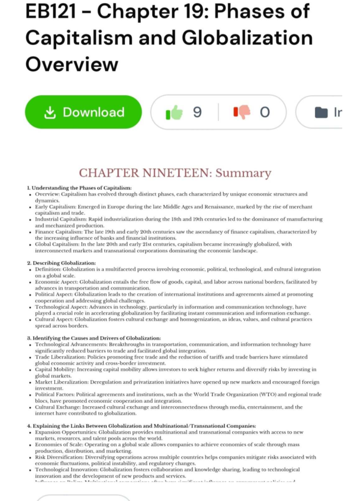 EB121 – Chapter 19: Phases of Capitalism and Globalization - Studocu