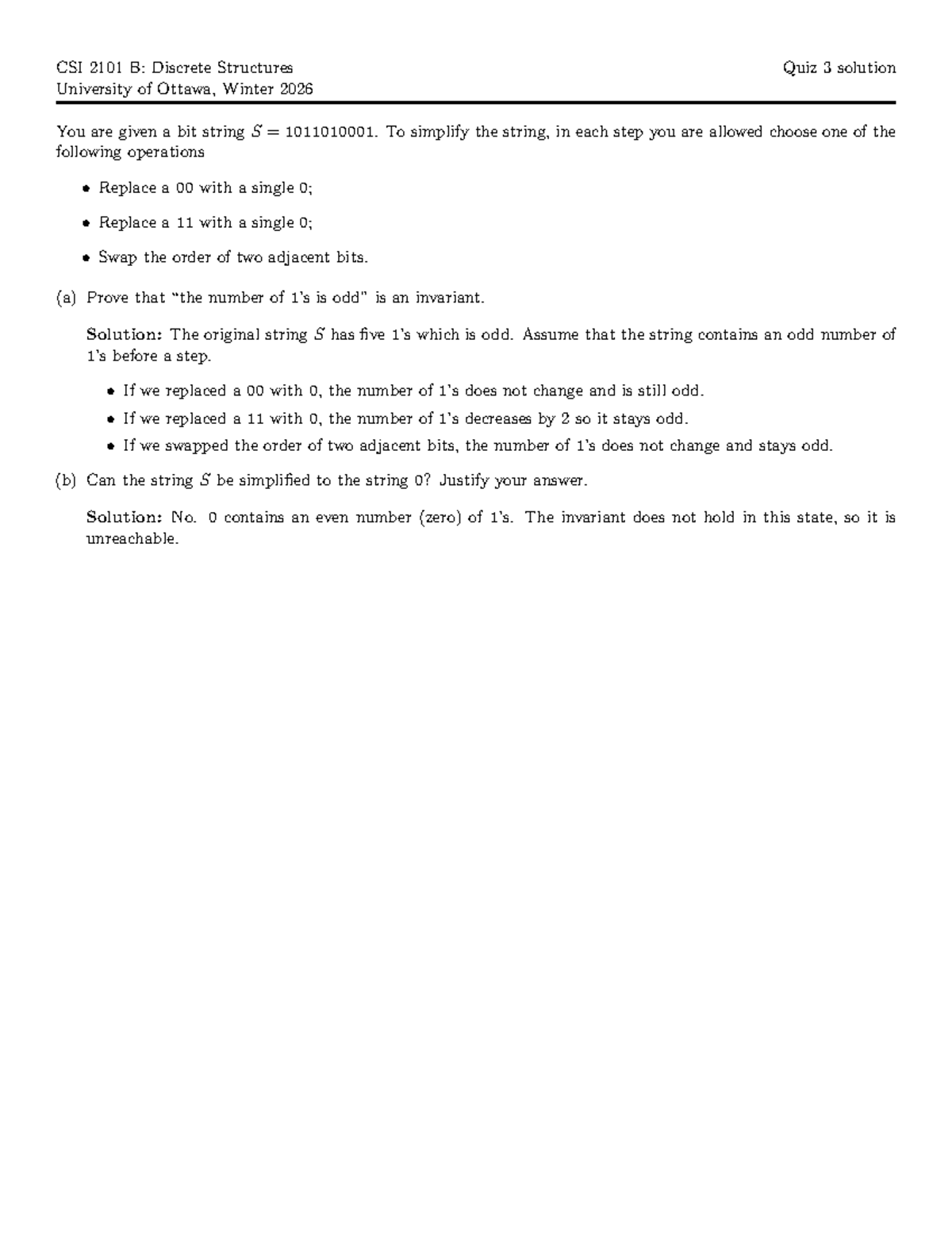 CSI 2101 B: Quiz 3 Solution on Discrete Structures - Studocu