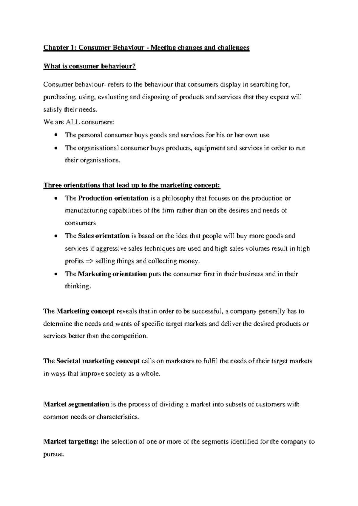 Marketing 101: Chapter 1 Summary on Consumer Behaviour - Studocu