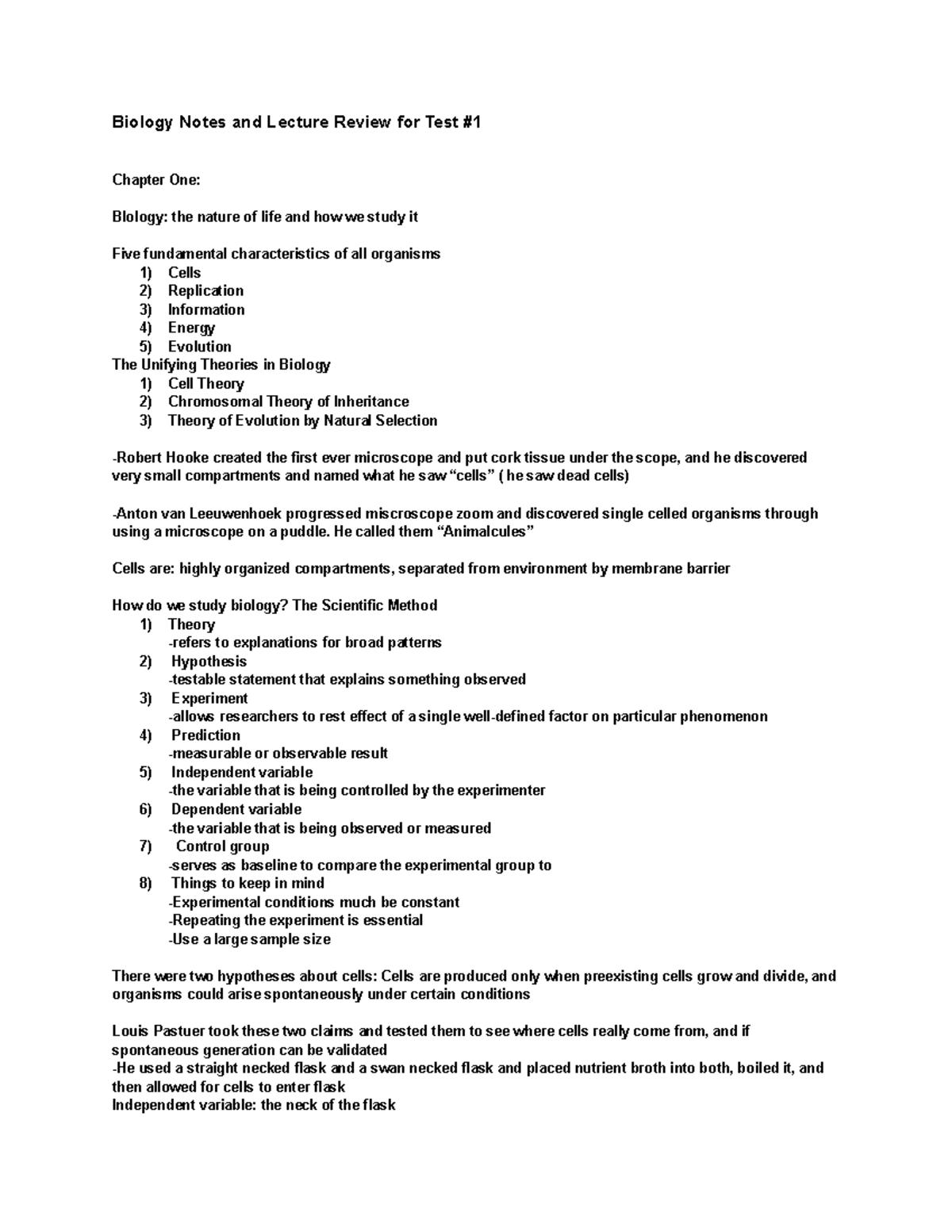 Biology 101 Study Guide: Lectures and Concepts for Test #1 - Biology ...