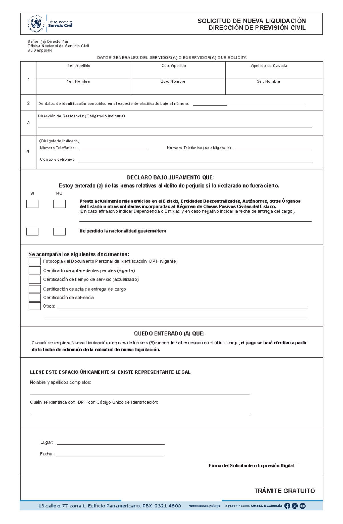 Solicitud de Nueva Liquidación ONSEC - Trámite Gratuito - Document Preview