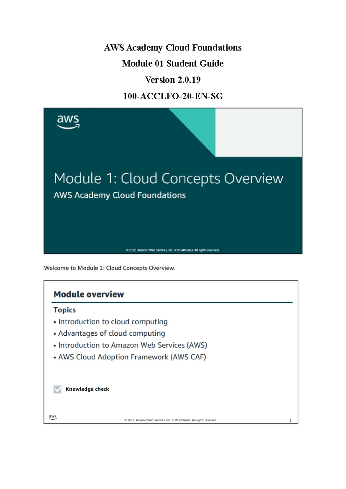 AWS Academy Cloud Foundations - Module 1 - INFS3701 - AWS Academy Cloud ...