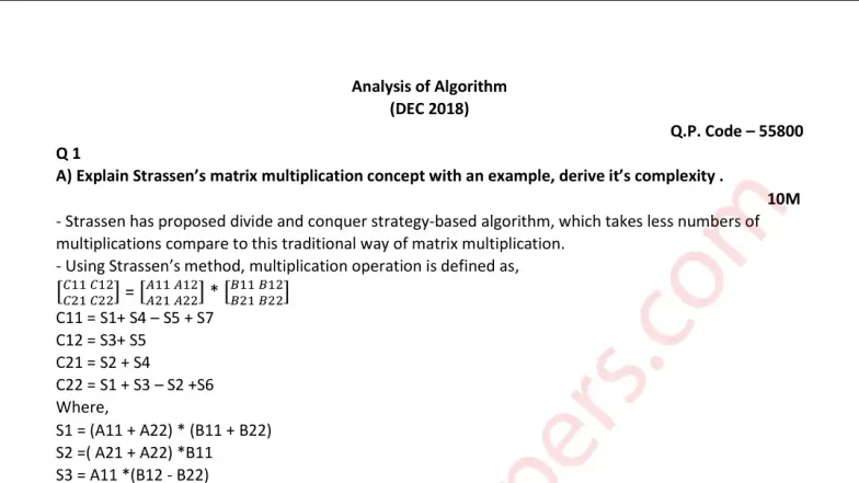 Analysis of algorithm - solved answer paper of AOA 2018 Mumbai ...