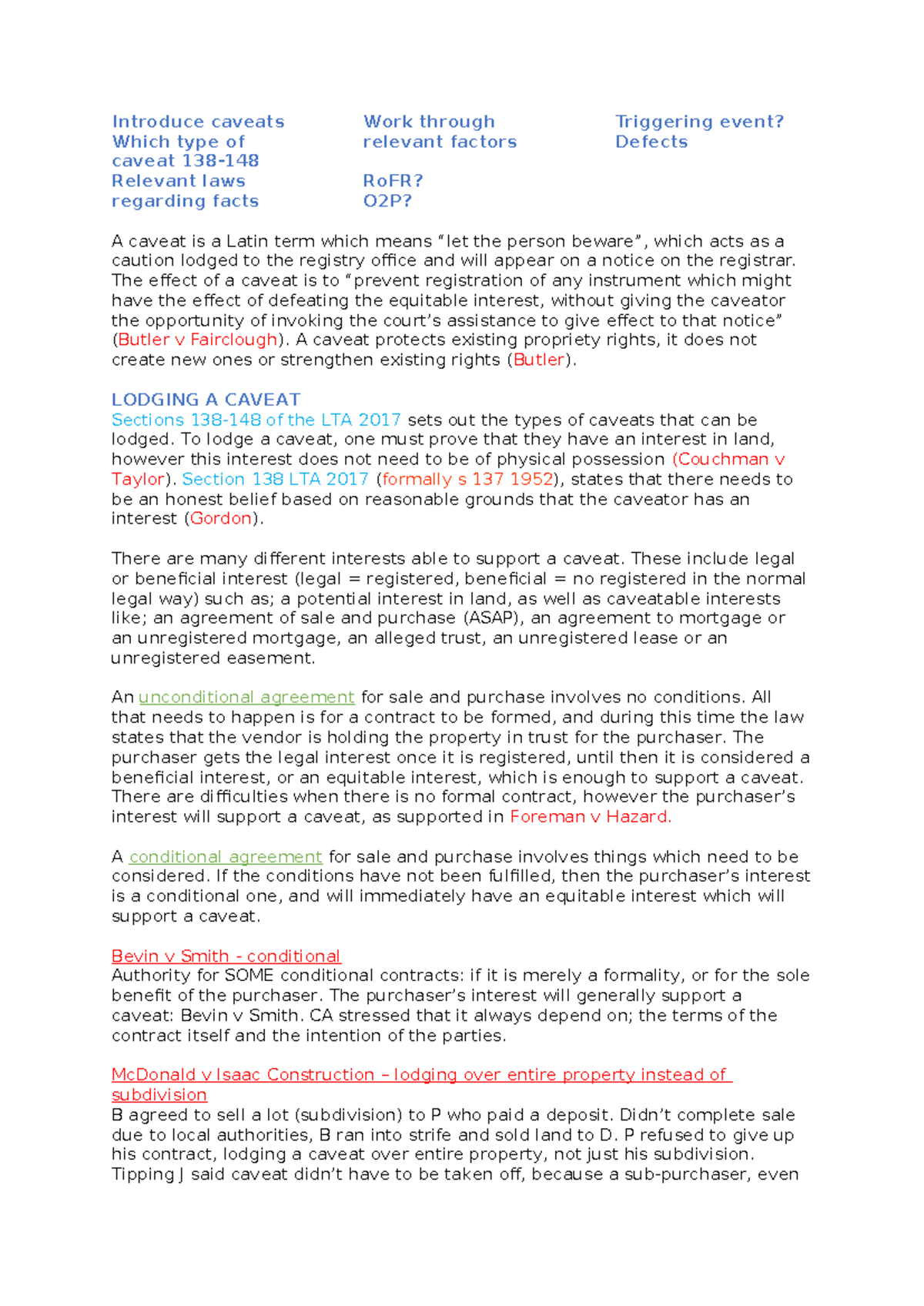 Caveats Summary: Understanding Types, Laws, and Triggering Events - Studocu