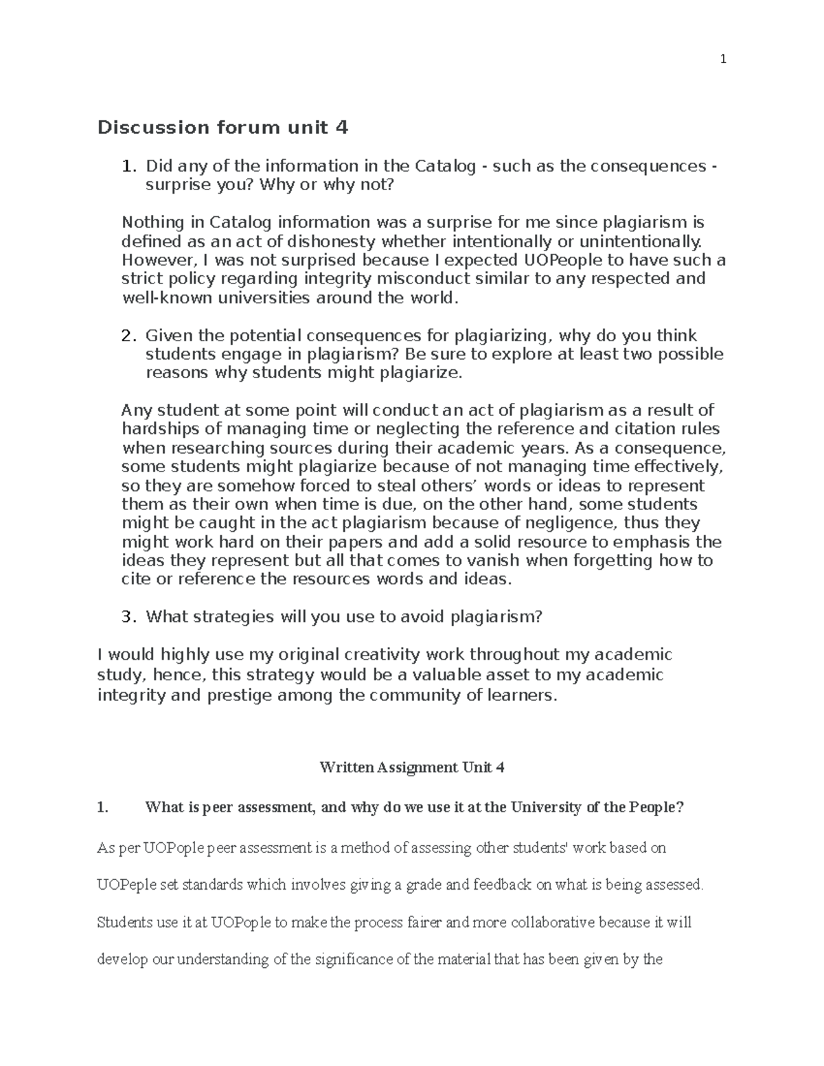 Unit 4 discussion forum, Writting assignment, and Learning Journal ...