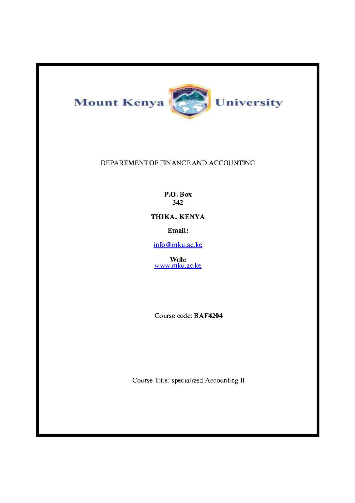 BAF4204: Specialized Accounting II Course Overview and Content - Studocu