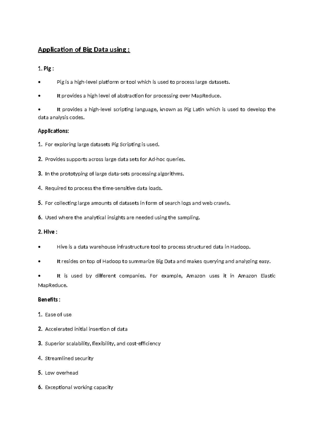 Big Data Unit 5 Notes: Applications of Pig, Hive, and HBase - Studocu
