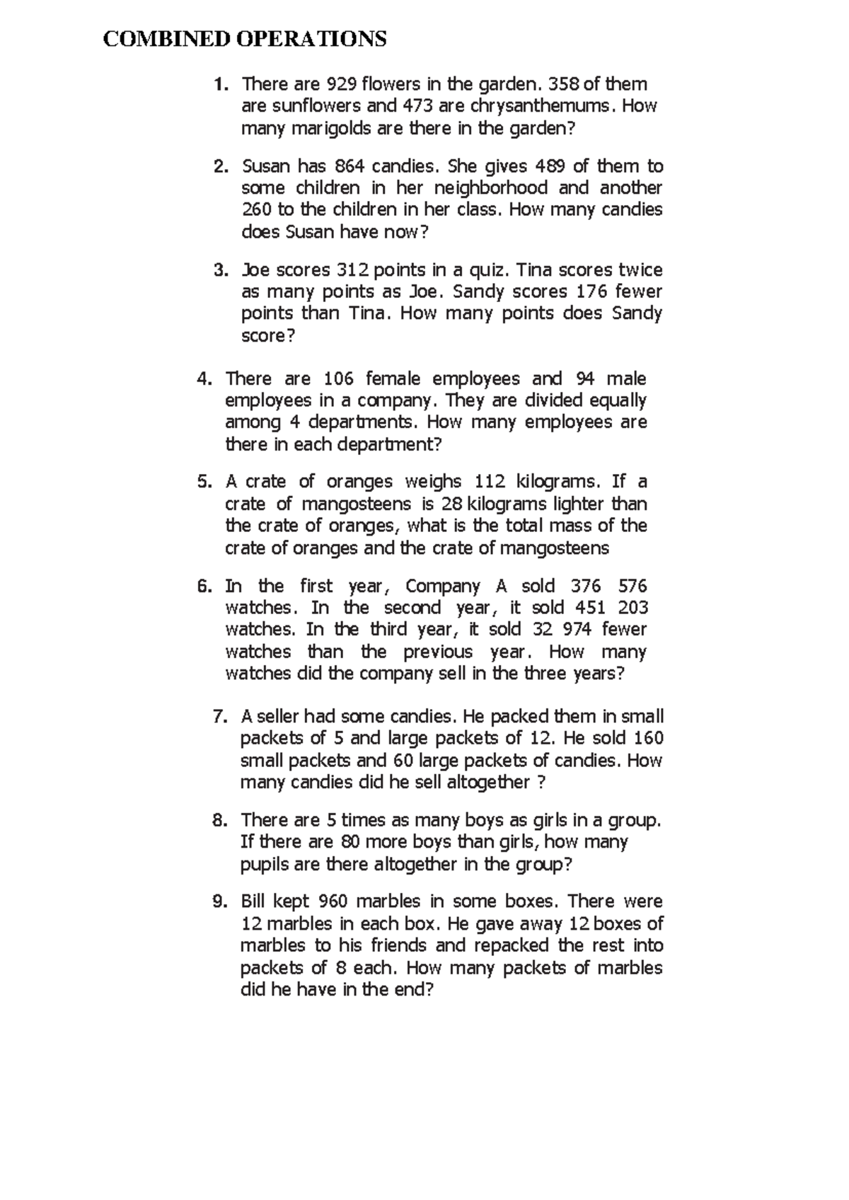 Combined Operations - Soal Cerita for Mathematics Practice - Studocu