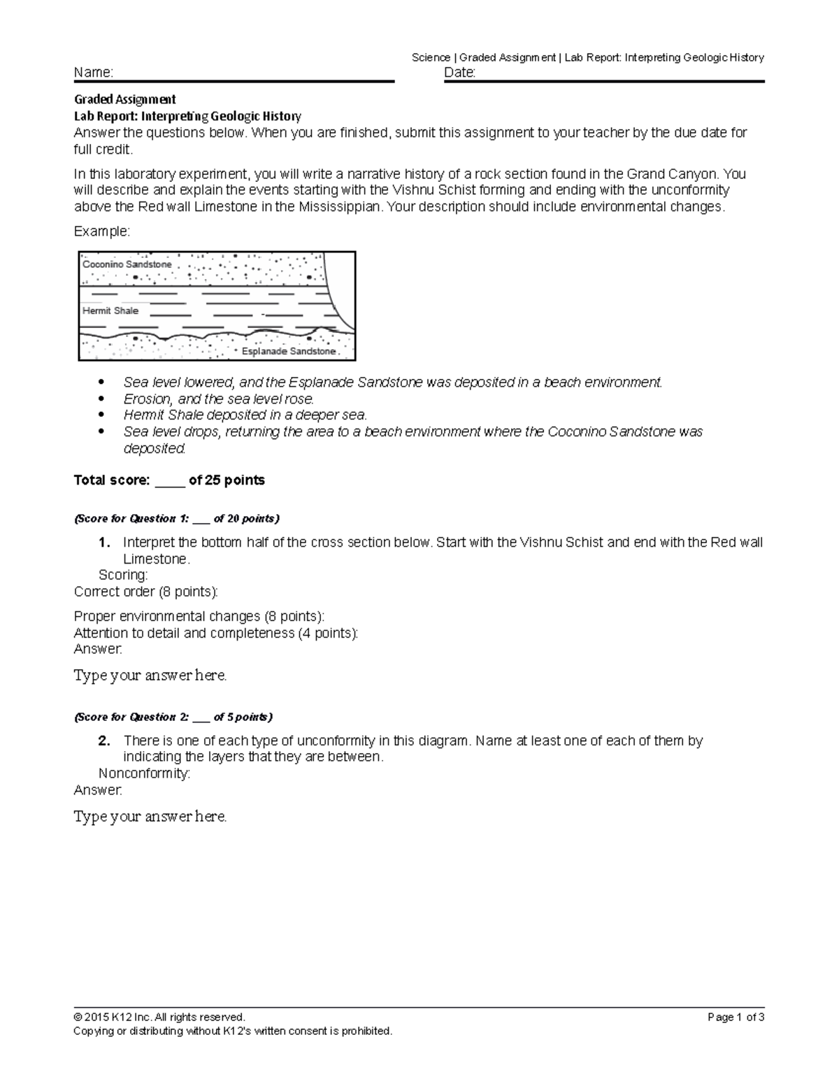 1086139 - Lab Report: Interpreting Geologic History Assignment Notes ...