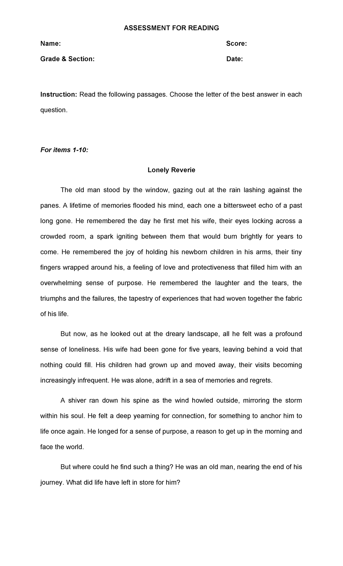 ASSESSMENT FOR READING, LISTENING, WRITING, AND SPEAKING (TAAG) - Studocu