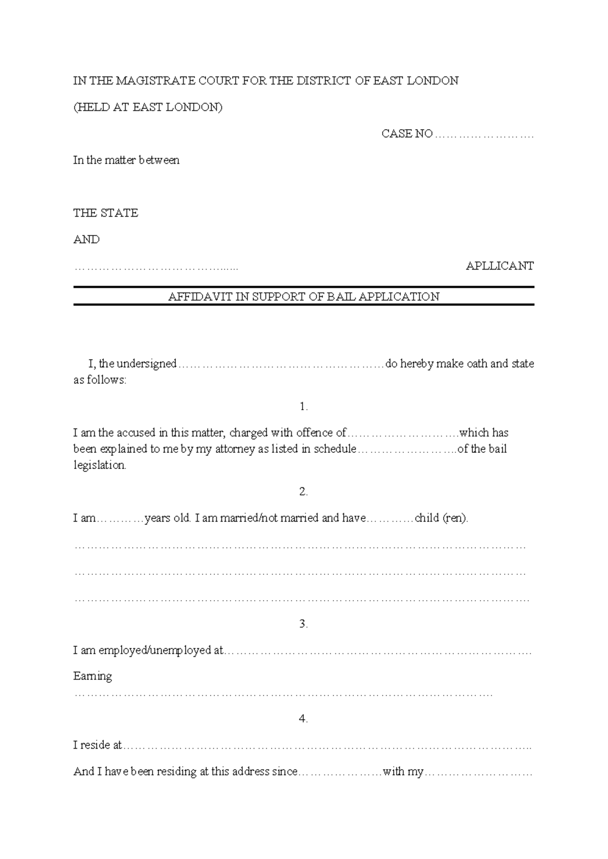 Bail Application Affidavit for Case No. [Insert Case No.] - Studocu