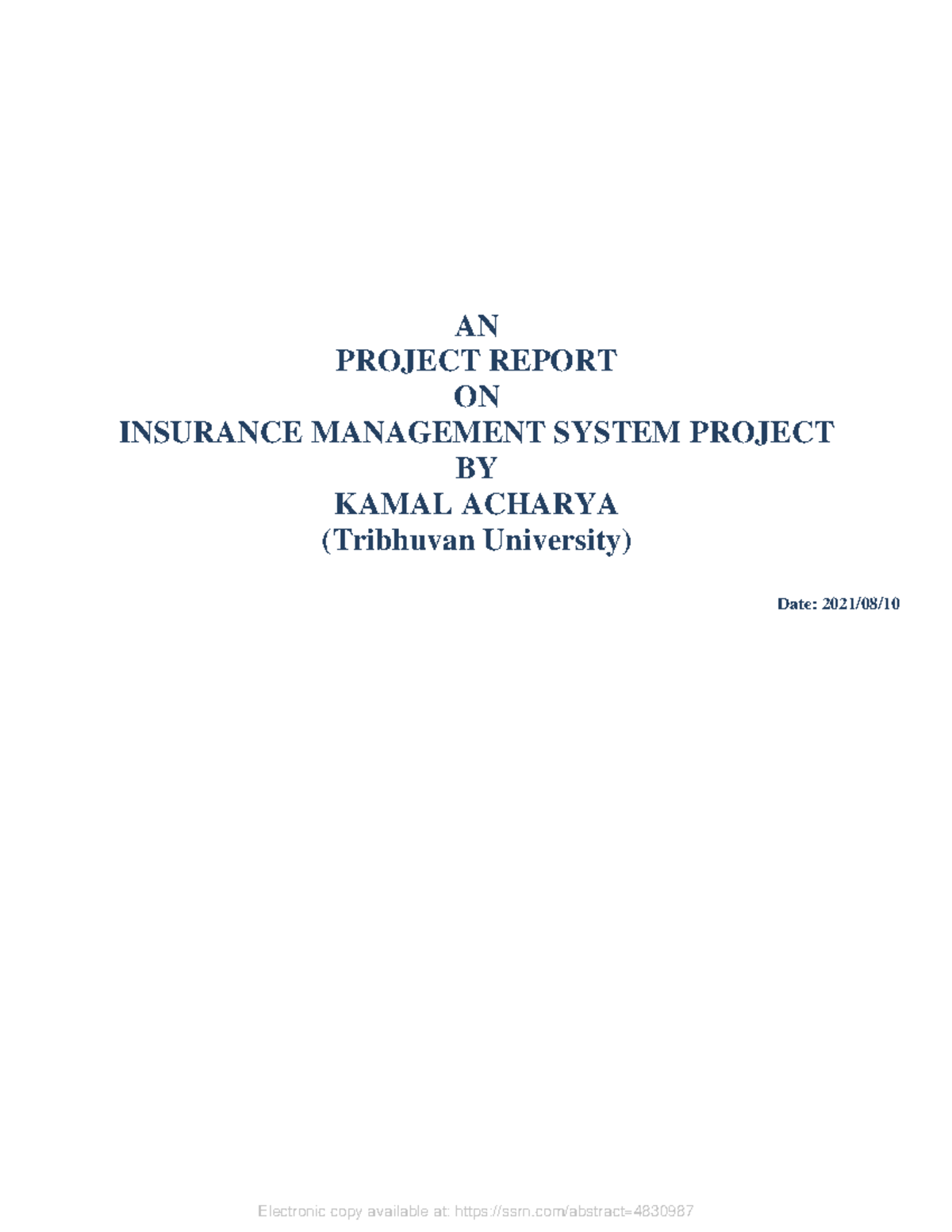 Insurance Management System Project Report - Kamal Acharya (TU) - Studocu