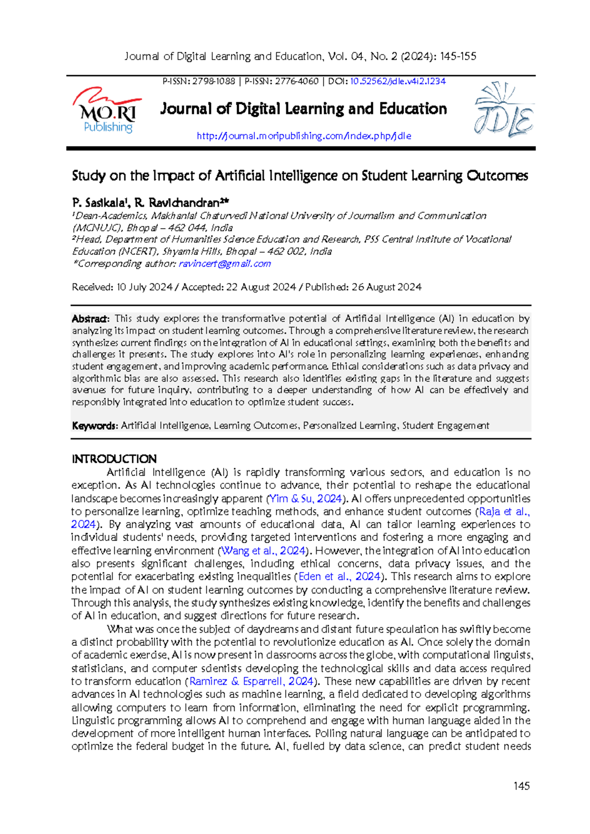 Study on the Impact of Artificial Intelligence on - Journal of Digital ...