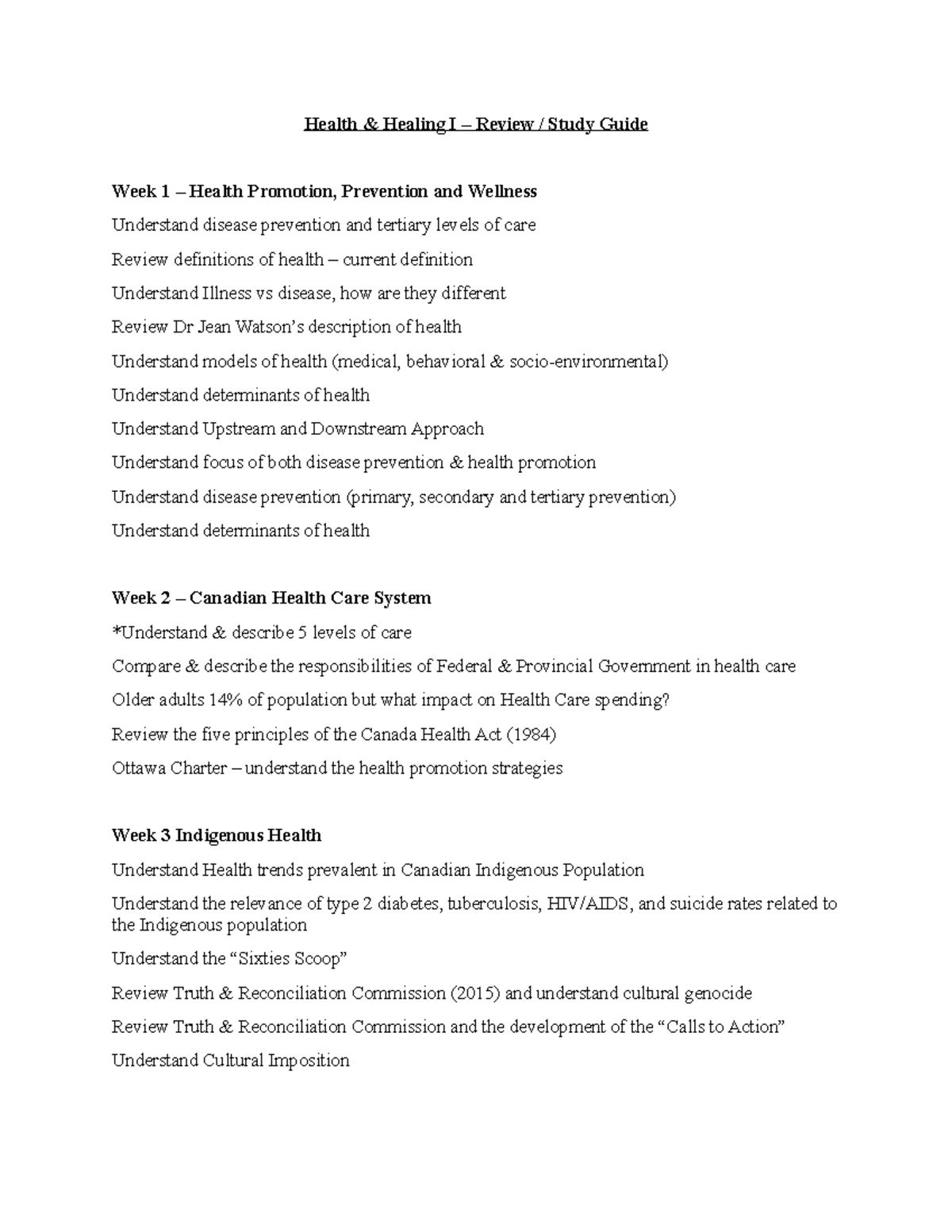 Test Review Week 1-61 - Health & Healing I – Review / Study Guide Week ...