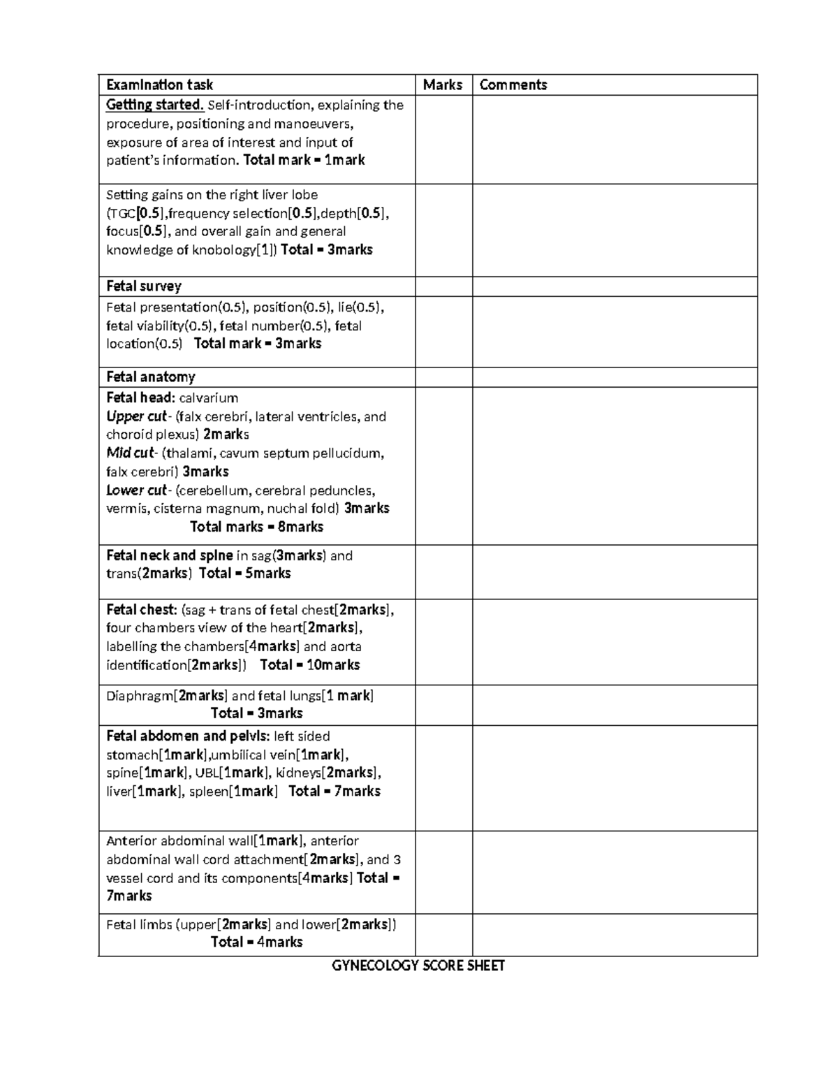 Protocols for Examination Task: Fetal and Gynecological Scanning - Studocu