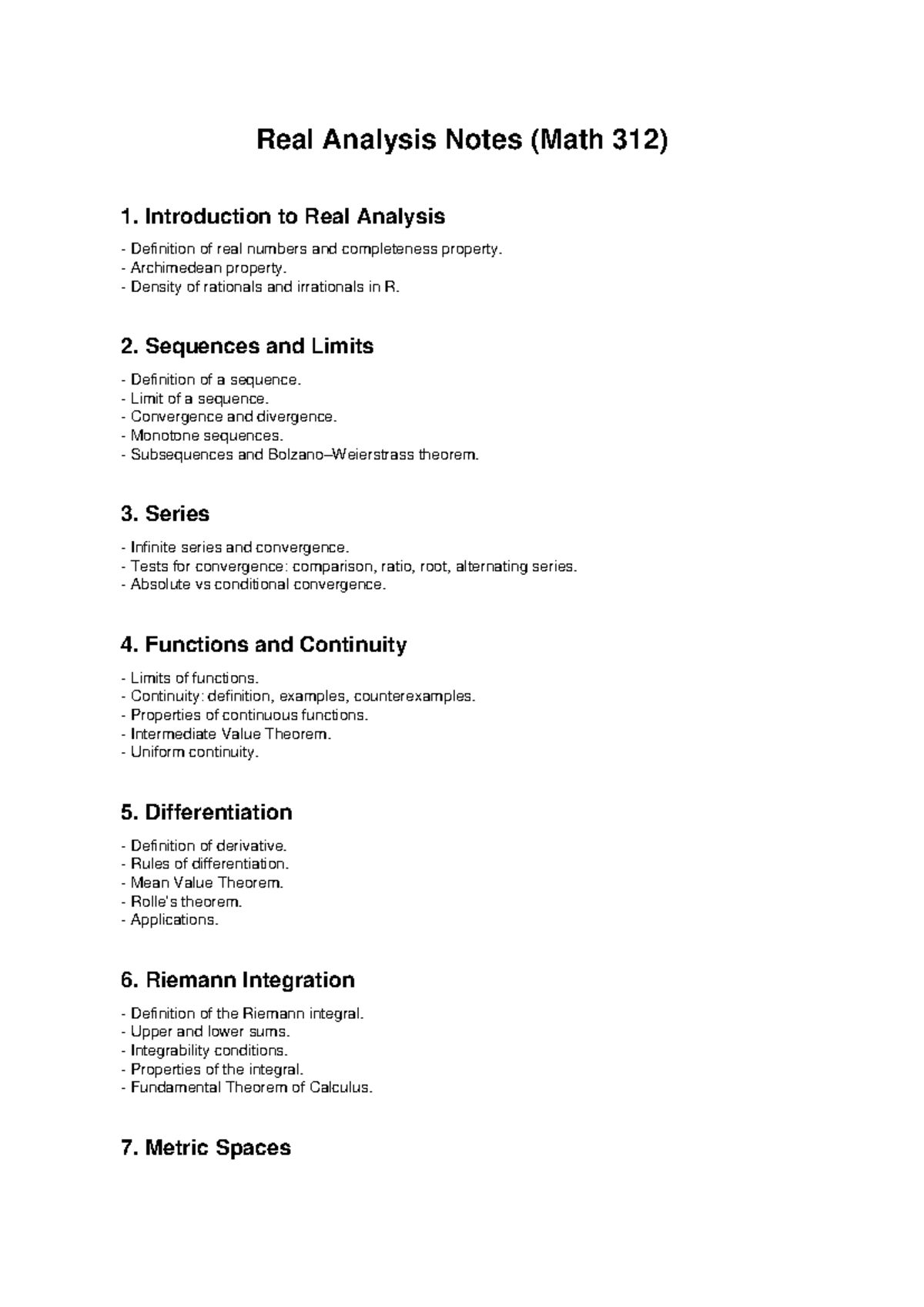 Real Analysis Lecture Notes (Math 312) - Studocu