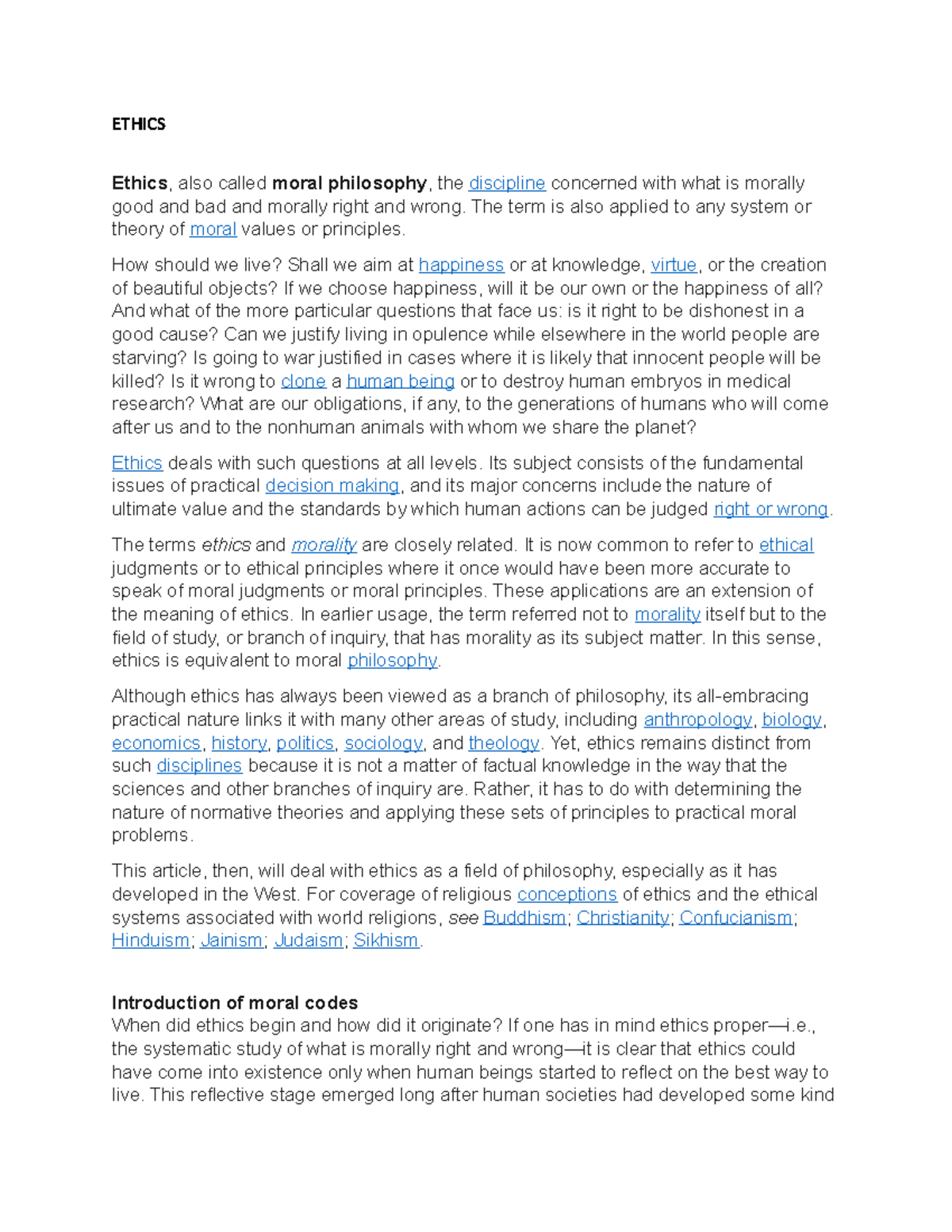 Ethics 1: Understanding Moral Philosophy and Its Implications - Studocu