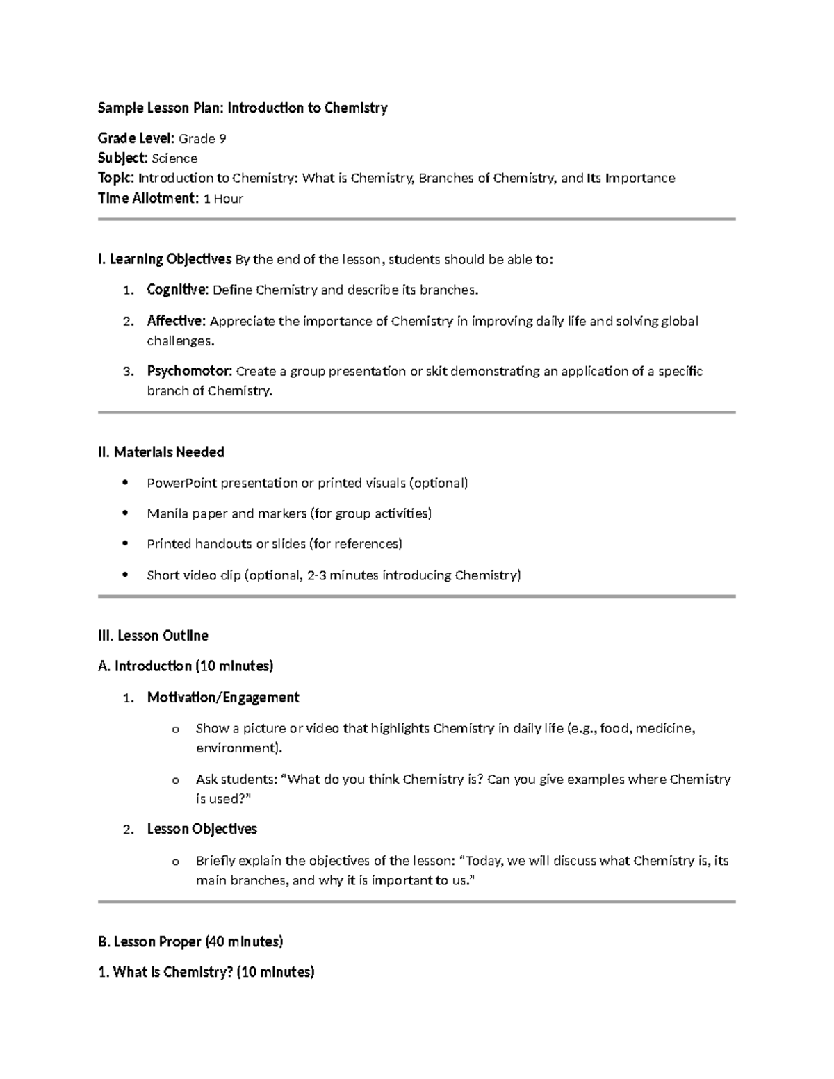 Sample Lesson Plan - Learning Objectives By the end of the lesson ...