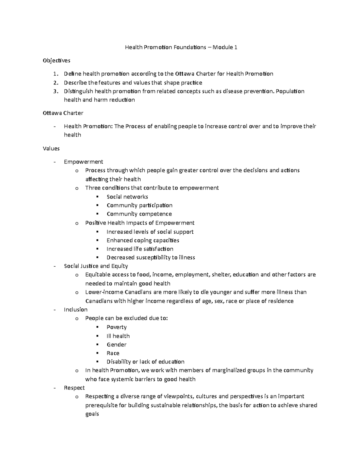 Health Promotion Foundations - Module 1 Overview and Key Concepts - Studocu
