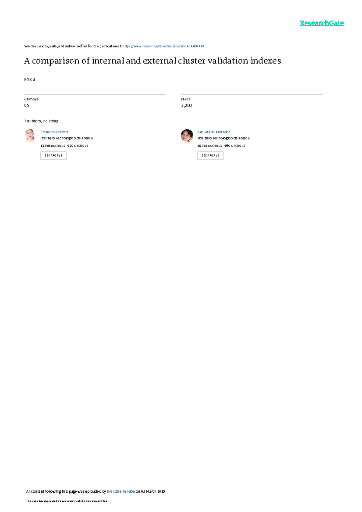 Comparison of Internal & External Cluster Validation Indexes - Studocu