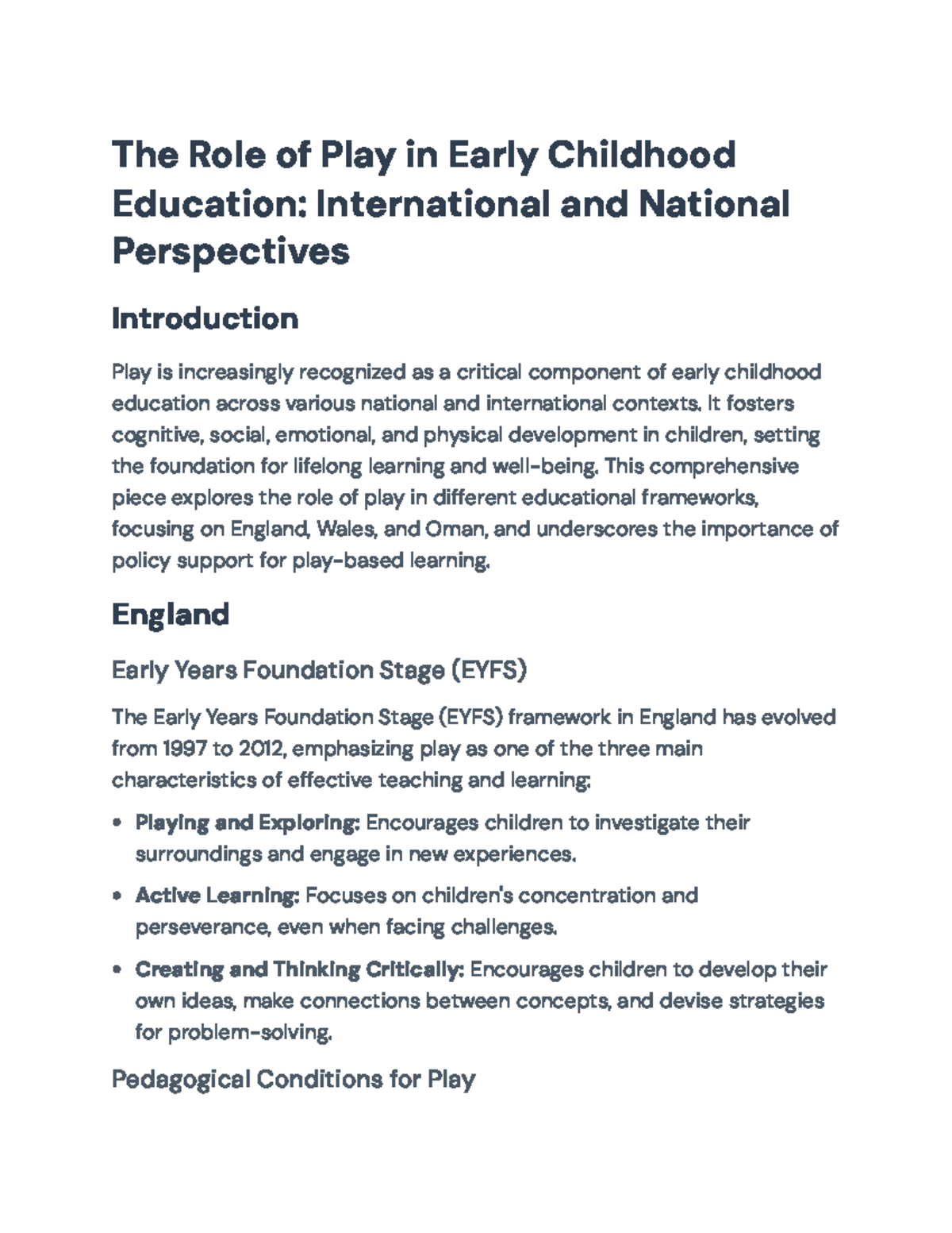 The Role of Play in Early Childhood Education: Intl & Natl Perspectives ...