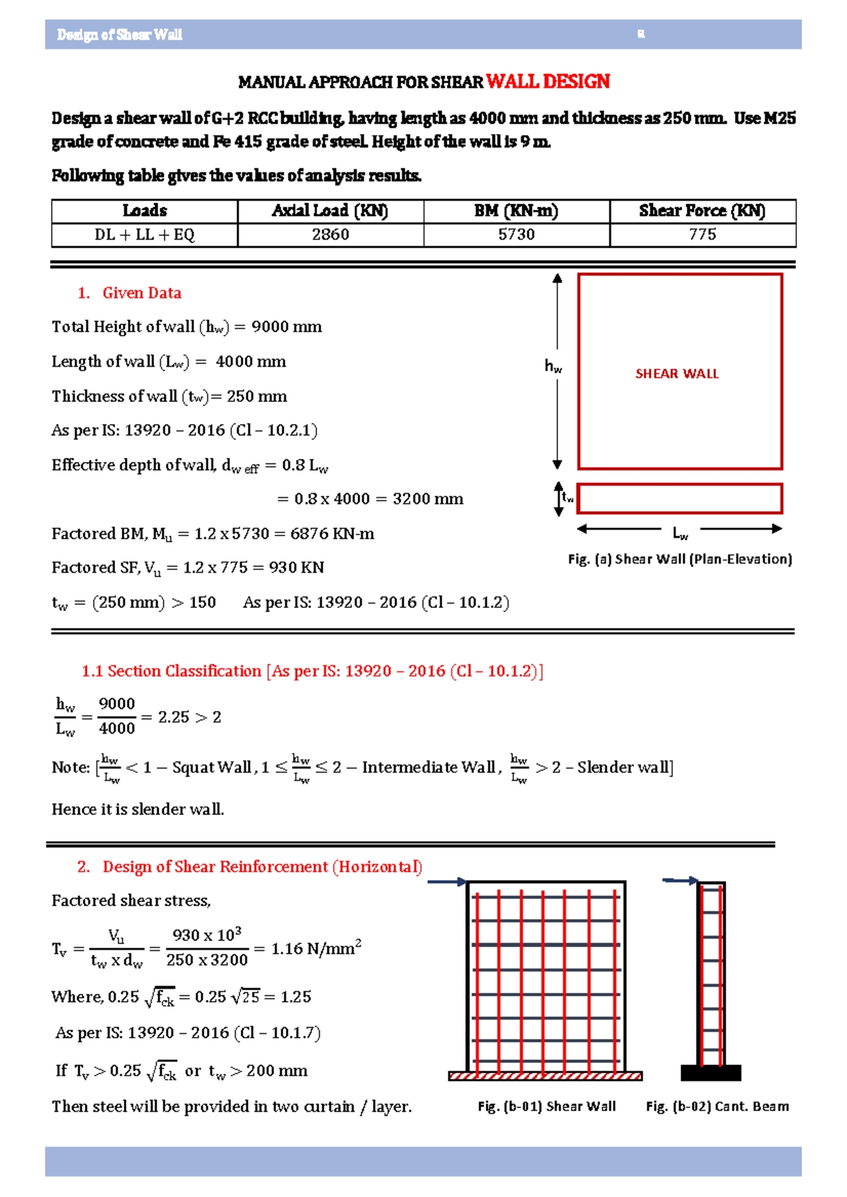 Design of Shear Wall: Manual Approach for RCC Building - Studocu