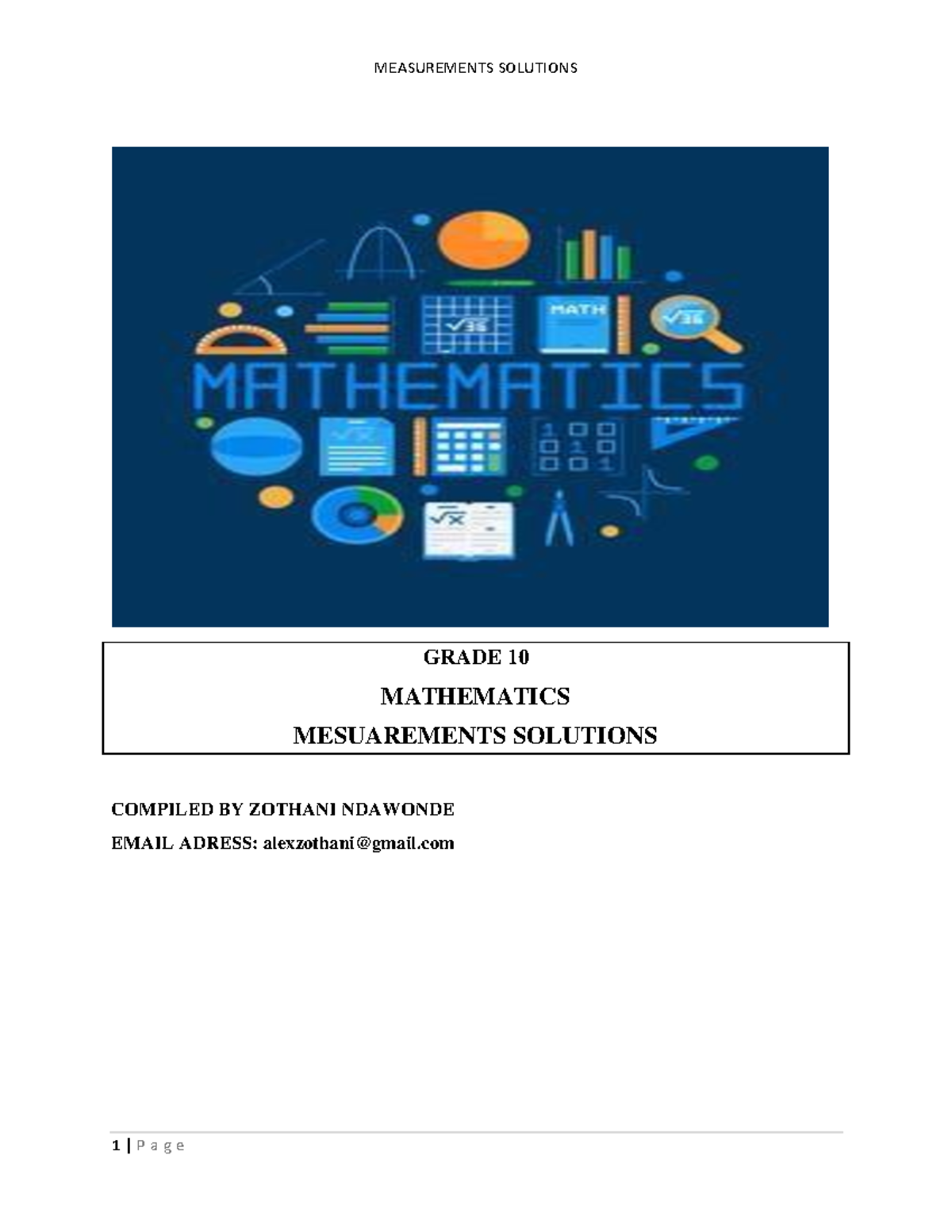 Grade 10 Mathematics Measurements Solutions Compilation - Studocu