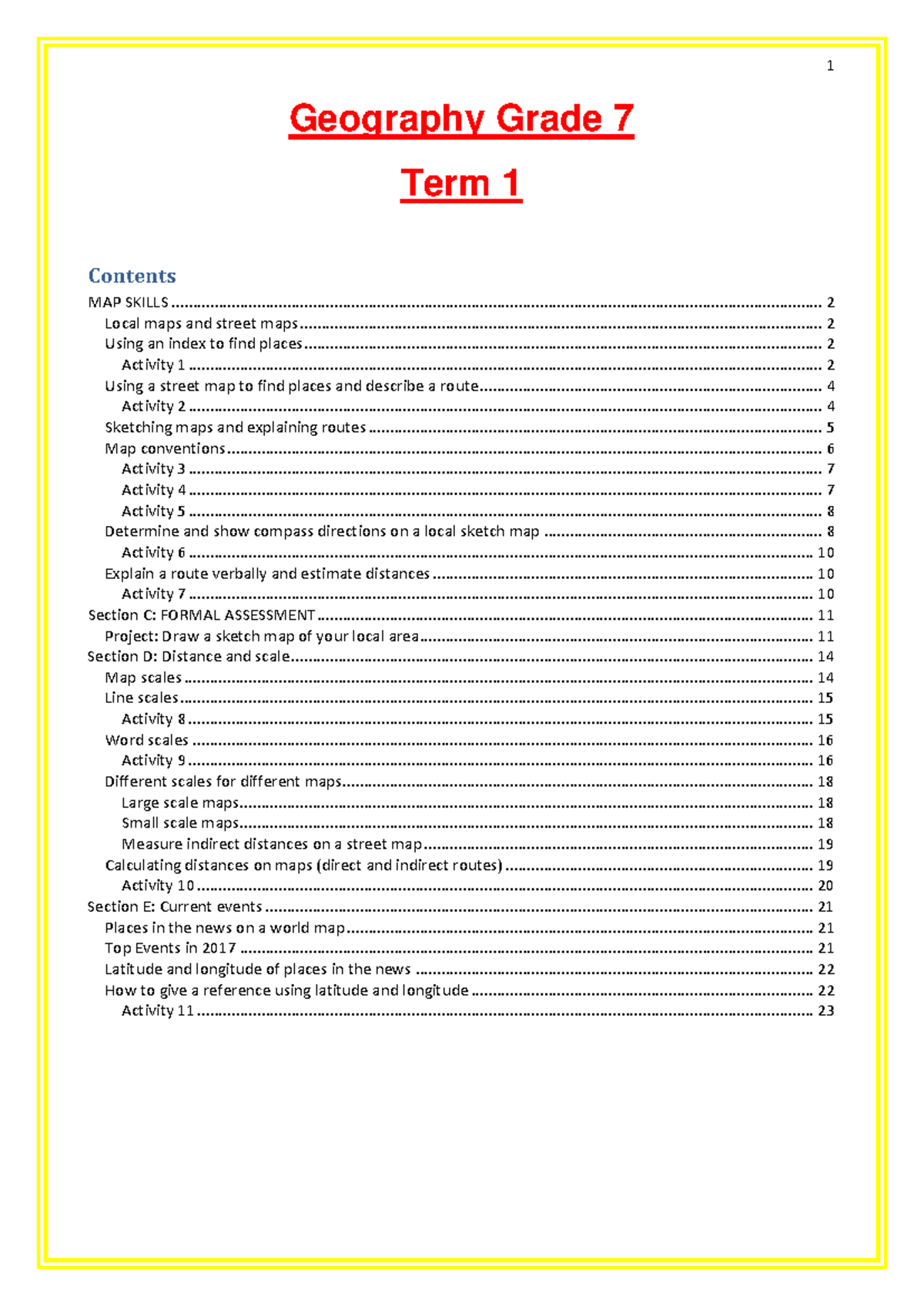Grade 7 Geography Term 1: Map Skills and Activities - Studocu