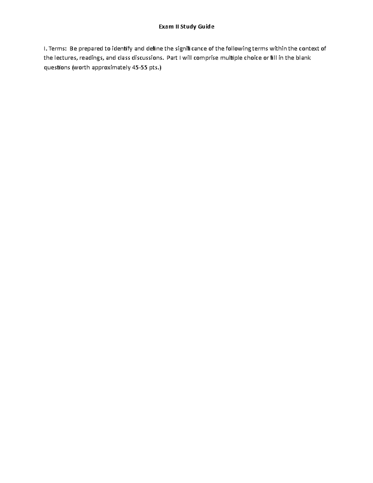 HUMN202 Exam II Study Guide: Key Terms and Concepts Overview - Studocu